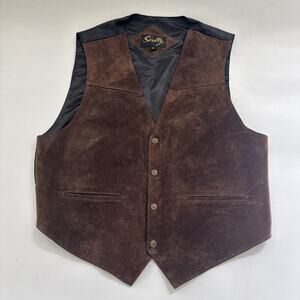 Mens Scully Western XL Brown Suede Leather Lined Vest Snap Star Buttons Western